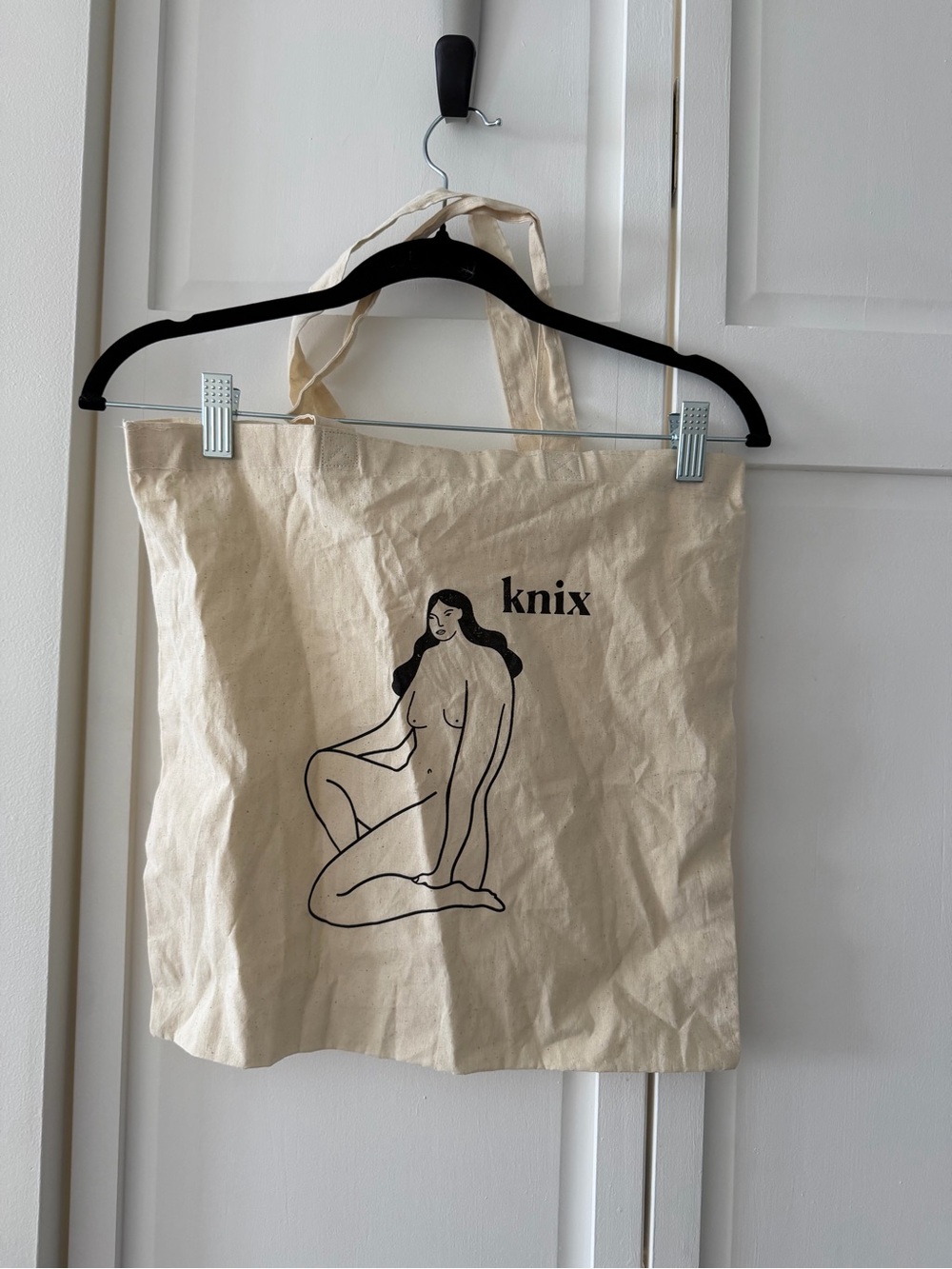 Knix Canvas Tote Bag Natural Beige Graphic Line Art NWOT